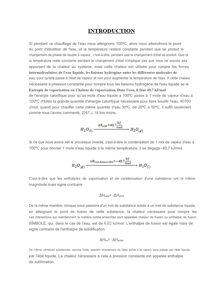Chaleur de vaporisation et fusion de l'eau | PDF | Thermodynamique ...