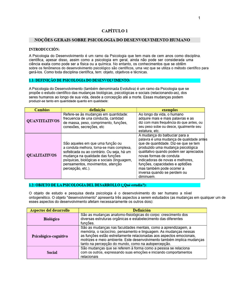 Psicologia do Desenvolvimento Humano: Definições e Objetivos | PDF ...