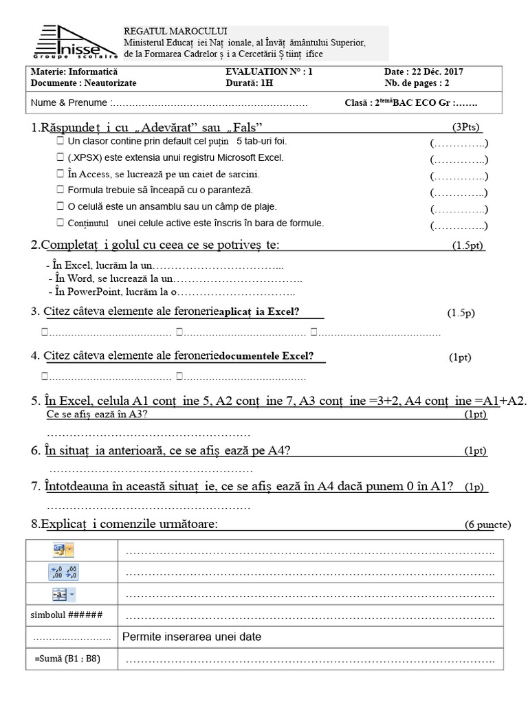Temă 1 Model 2 Informatica 2 Bac Economie Semestrul 1 1 | PDF