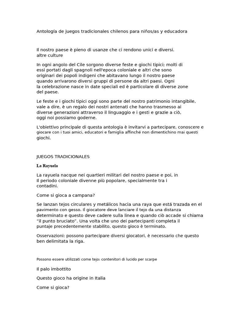 Antologia Di Giochi Tradizionali Cileni Per Bambini | PDF