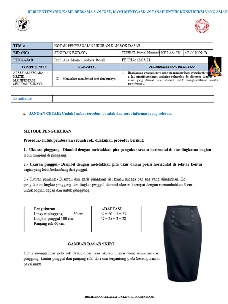 Panduan Ukuran dan Gambar Rok Dasar | PDF