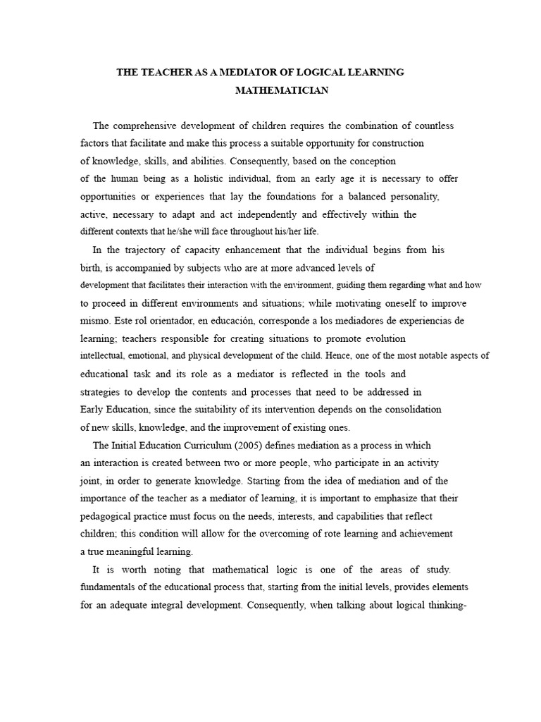 The Teacher As A Mediator of Logical Mathematical Learning | PDF ...