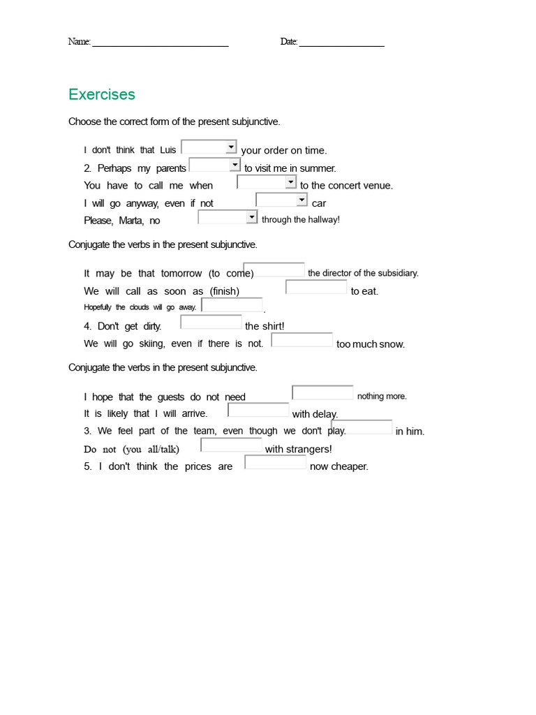 Present Subjunctive Exercises Guide | PDF