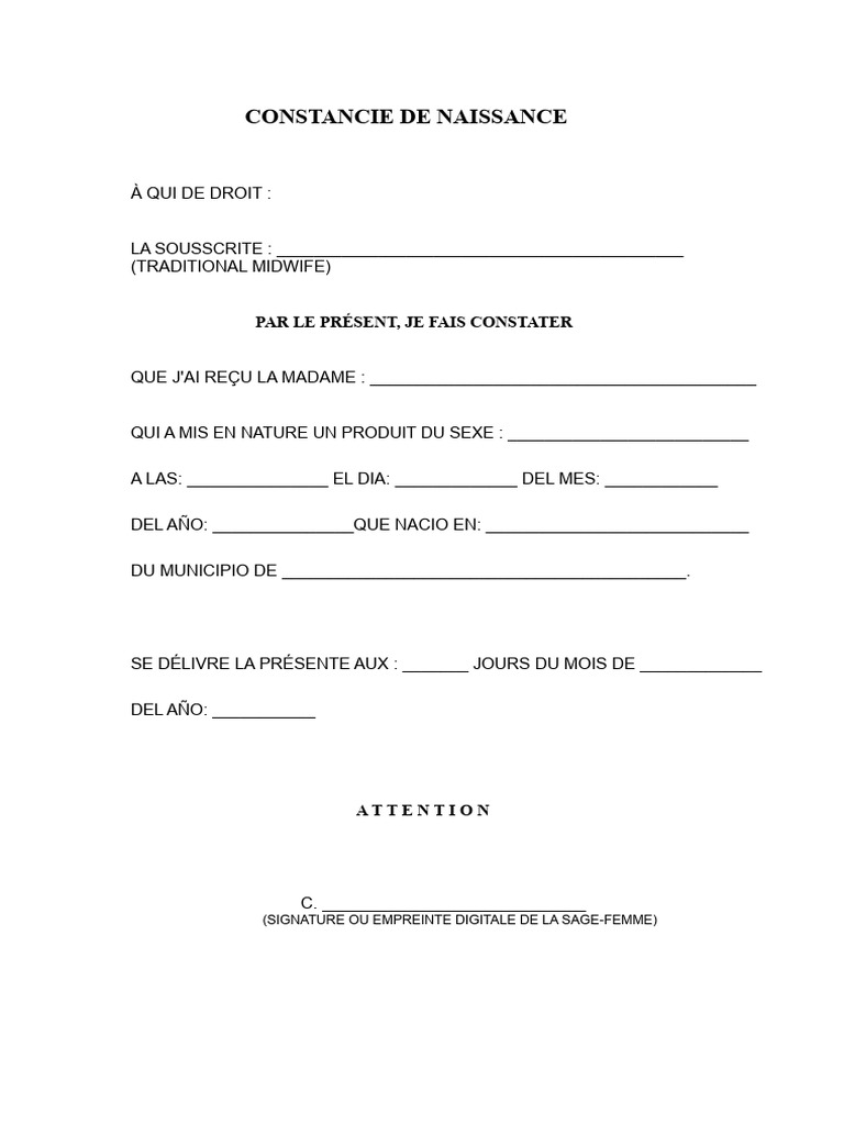 Certificat de Naissance Officiel | PDF