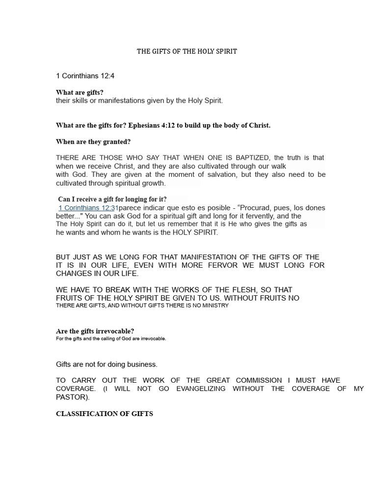 Understanding the Gifts of the Holy Spirit | PDF | Spiritual Gift ...