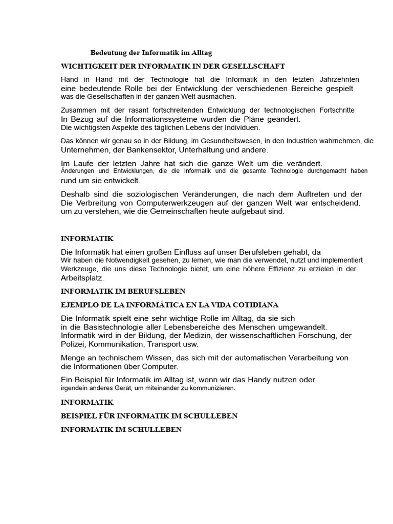 Bedeutung Der Informatik Im Alltag | PDF