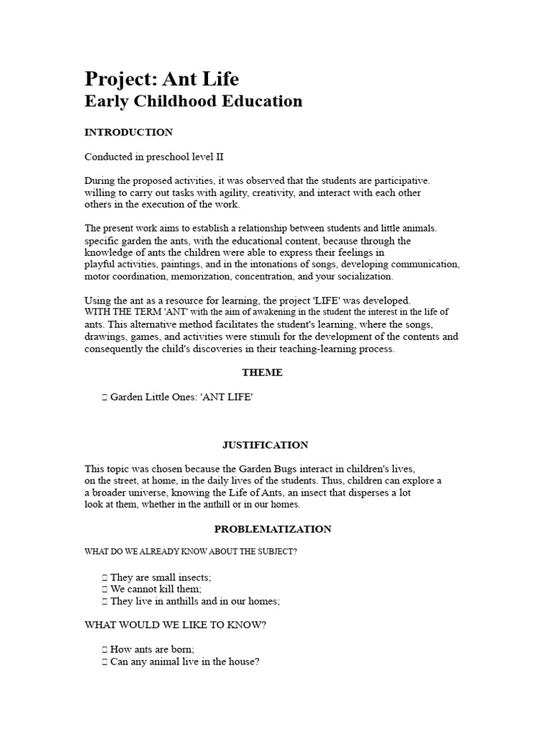 Engaging Preschool Ant Life Project | PDF | Senses | Body Language