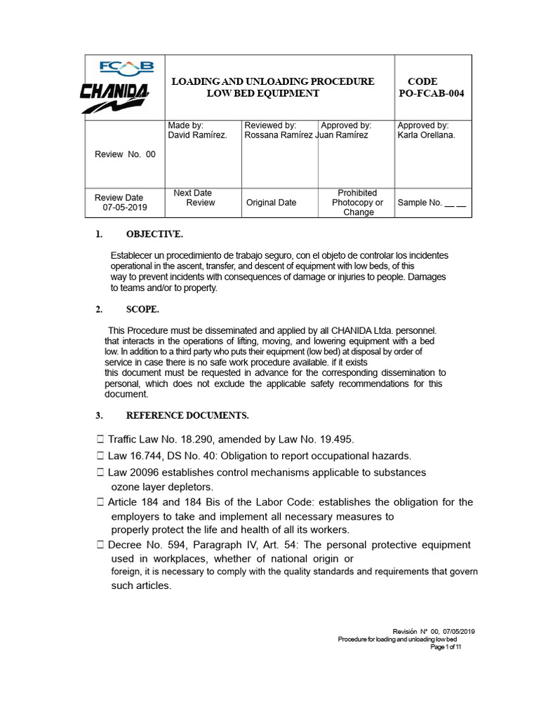 Low Bed Equipment Loading Procedure | PDF | Risk | Risk Assessment