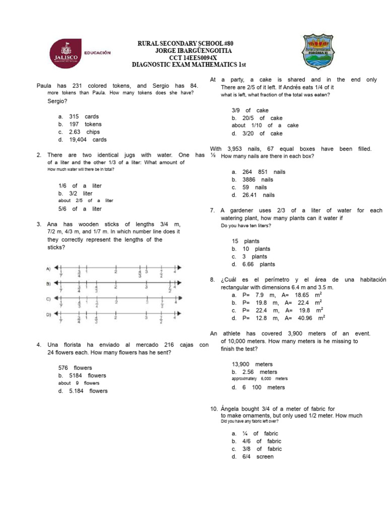 Diagnosis 1 and Answers | PDF | Elementary Mathematics | Arithmetic