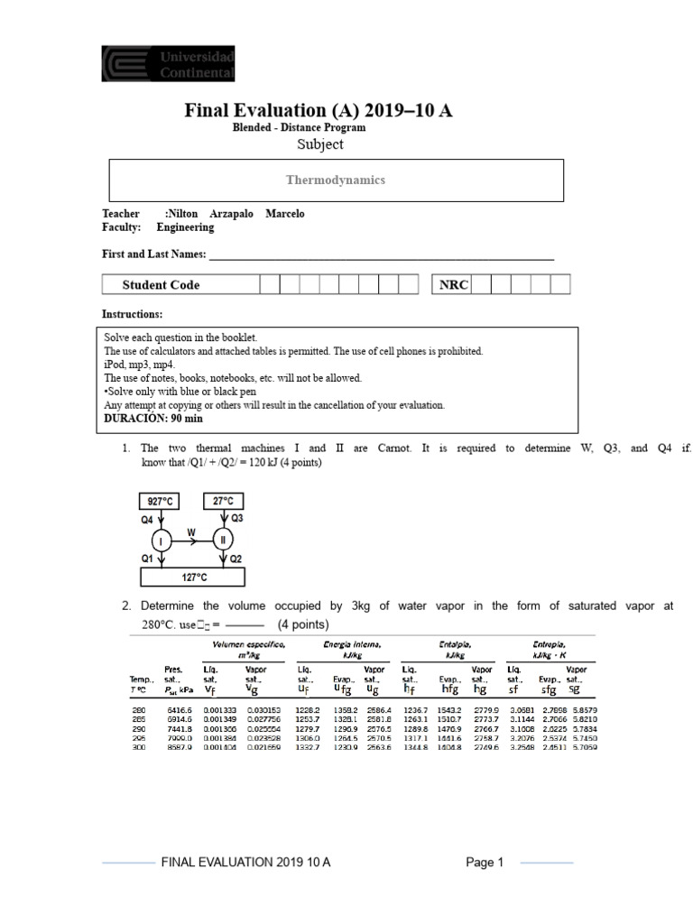 Thermodynamics - Type A Final Exam | PDF | Thermodynamics | Heat