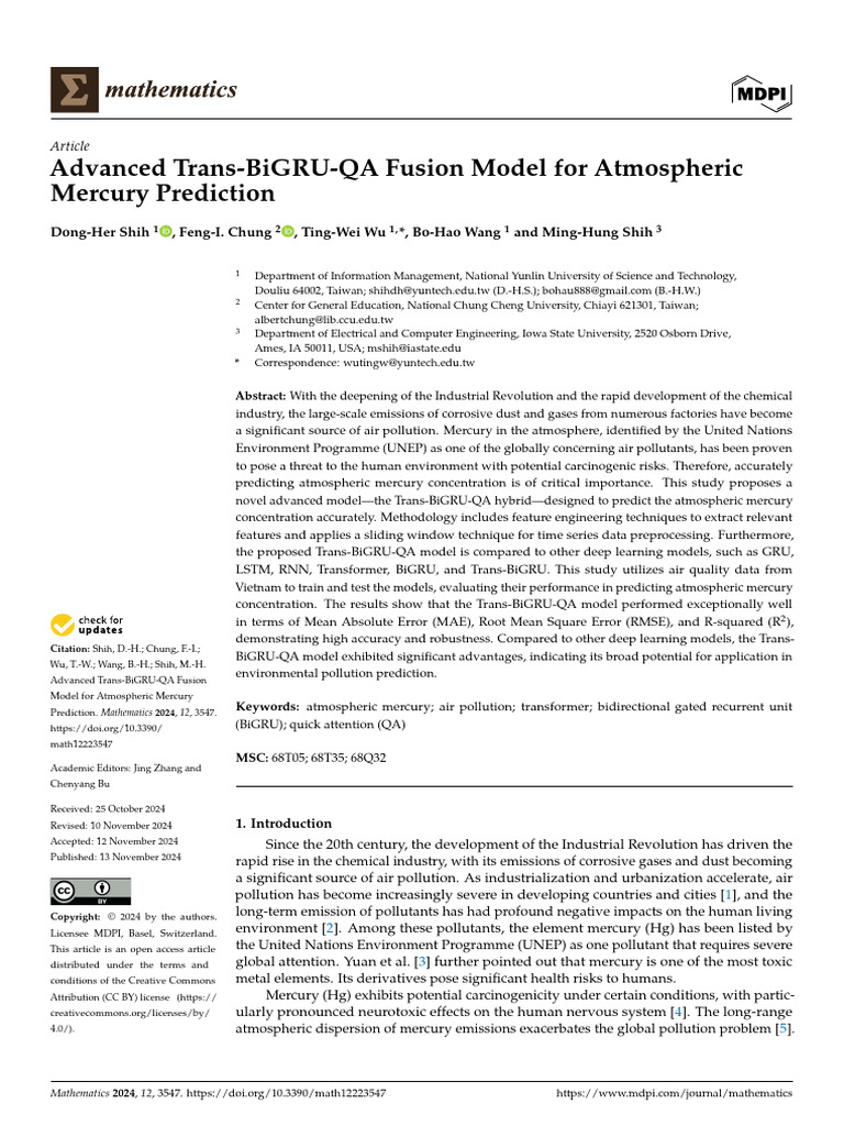 Advanced TransBiGRUQA Fusion Model For Atmospheric Mercury Prediction ...