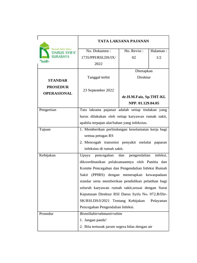 Prosedur Tata Laksana Pajanan Infeksius | PDF