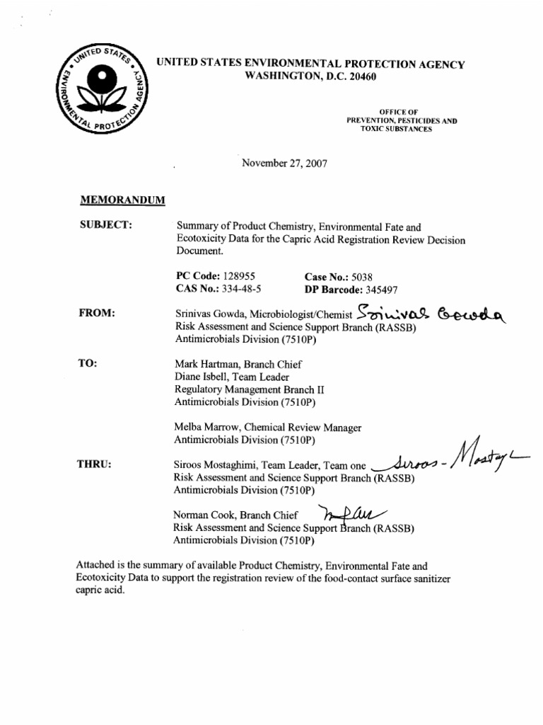 EPA HQ OPP 2007 1040 0004 - Content | PDF | Solubility | Fatty Acid
