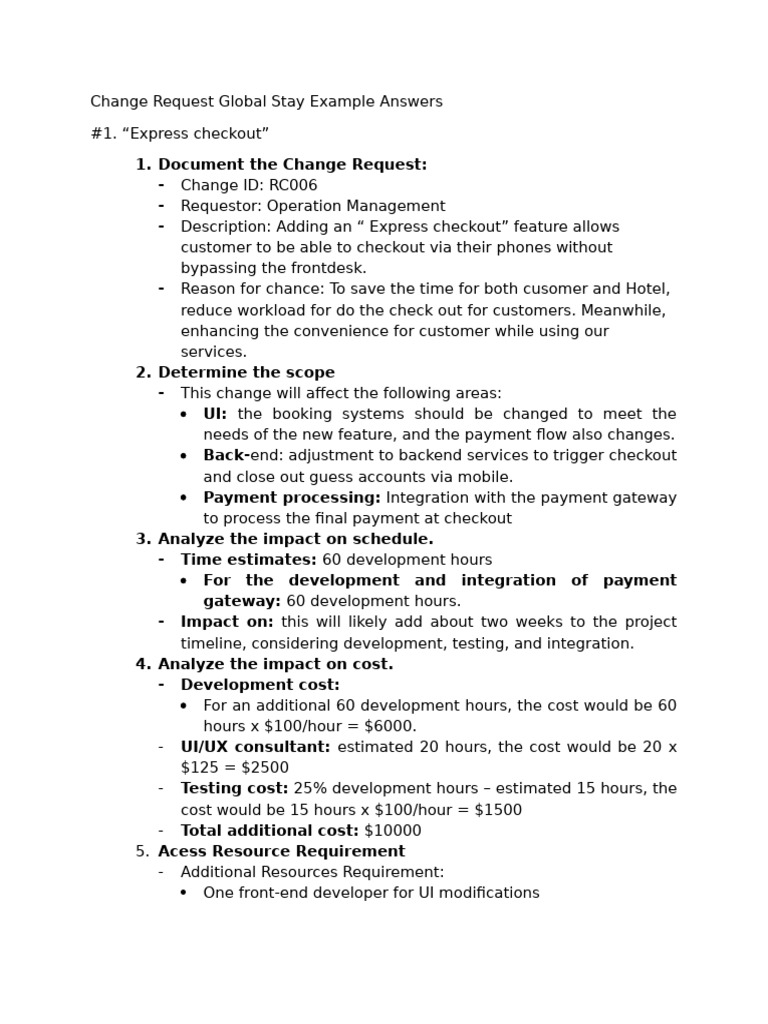 Change Request Global Stay Example Answers | PDF | Point Of Sale ...