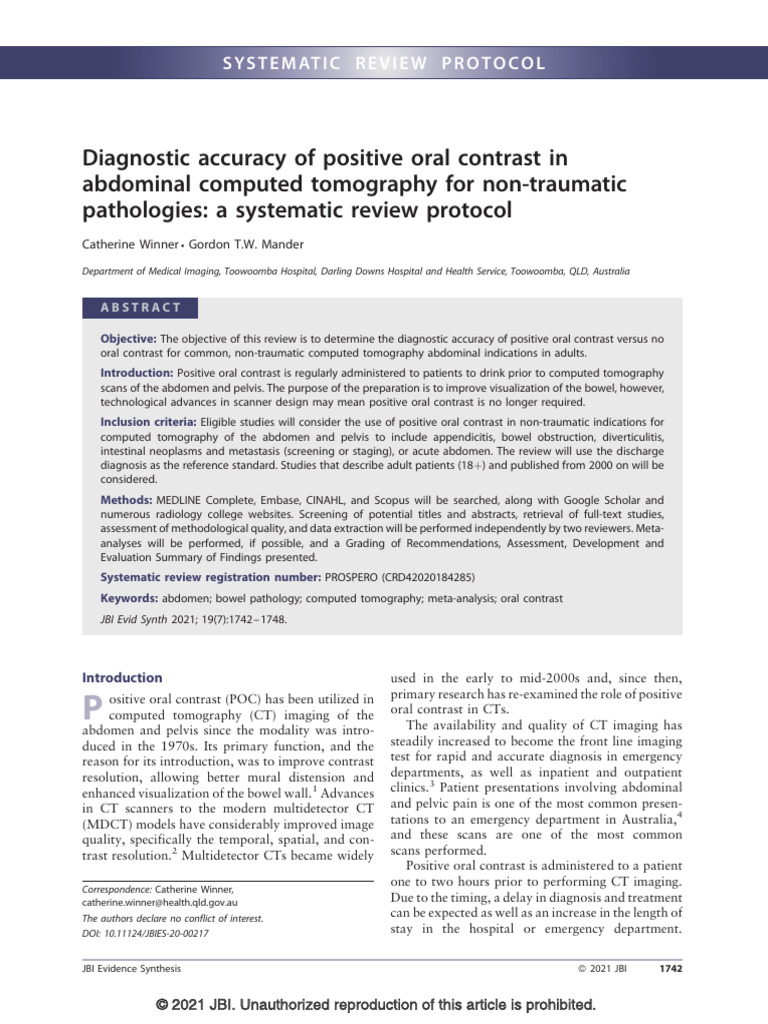 Diagnostic Accuracy of Positive Oral Contrast In.19 | PDF | Ct Scan ...