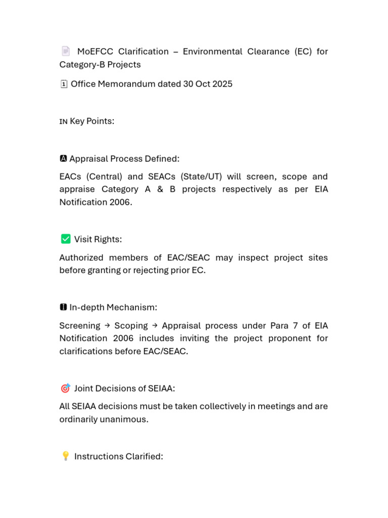 MoEFCC Guidelines for EC on Category-B Projects | PDF
