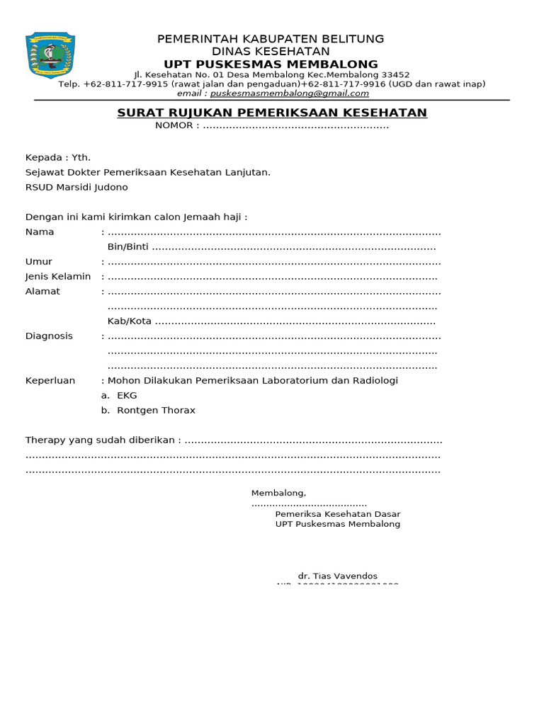 Surat Rujukan Pemeriksaan Kesehatan Haji | PDF