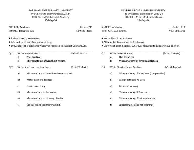 M.Sc. Anatomy Exam Paper 2023-24 | PDF | Histology | Health Sciences