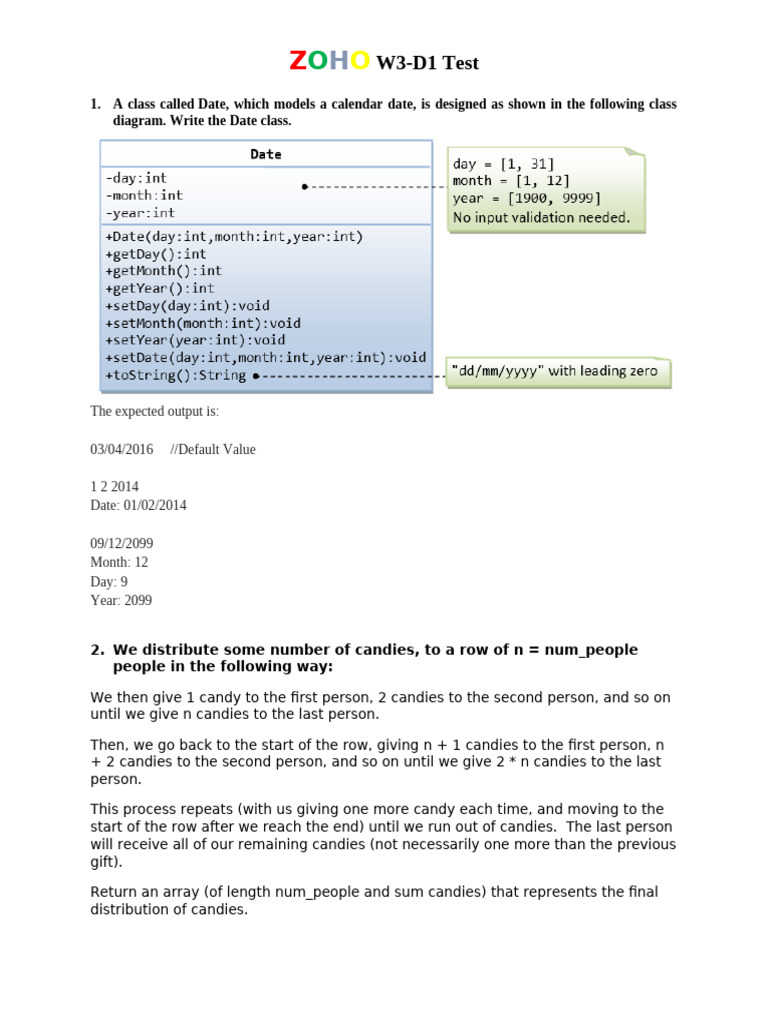 ZOHO W3-D1 Test: Date & Candy Distribution | PDF