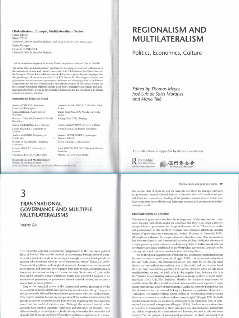 Qin 2019 - Transnational Governance _ Multiple Multilateralism | PDF