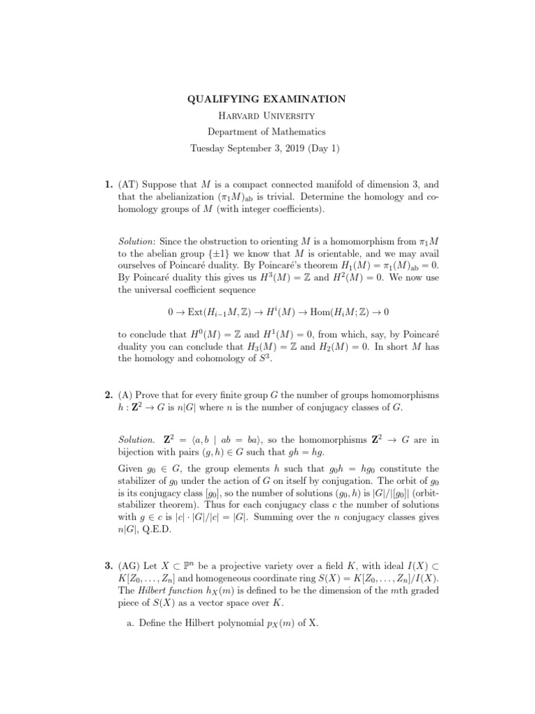 Harvard Math Qualifying Exam Solutions | PDF | Matrix (Mathematics ...