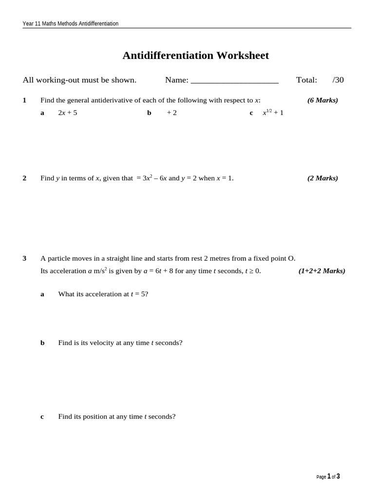 2022 Antidifferentiation Worksheet | PDF | Mathematical Concepts | Area