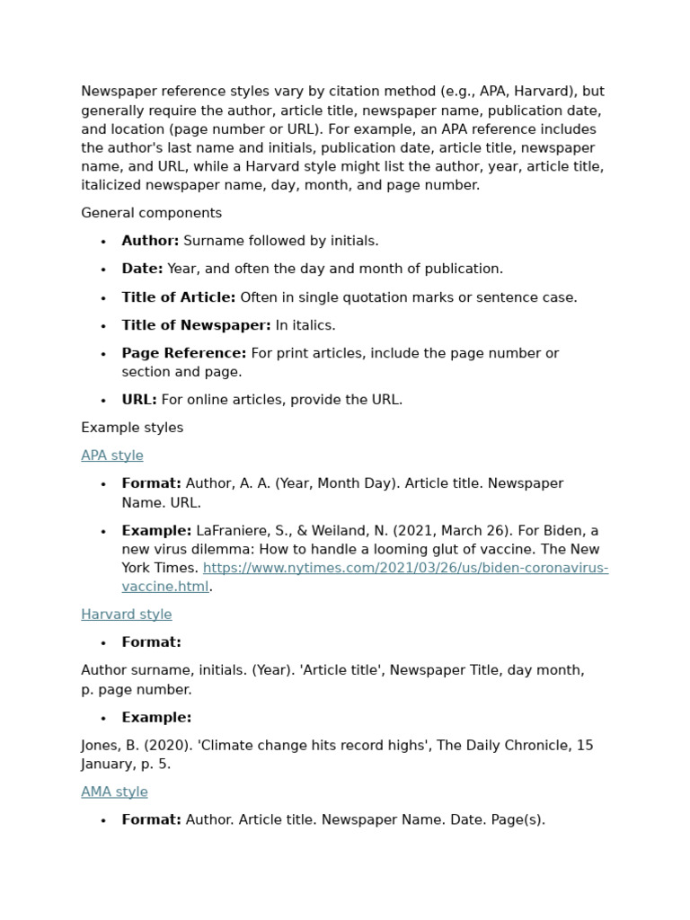 Newspaper Citation Styles Explained | PDF