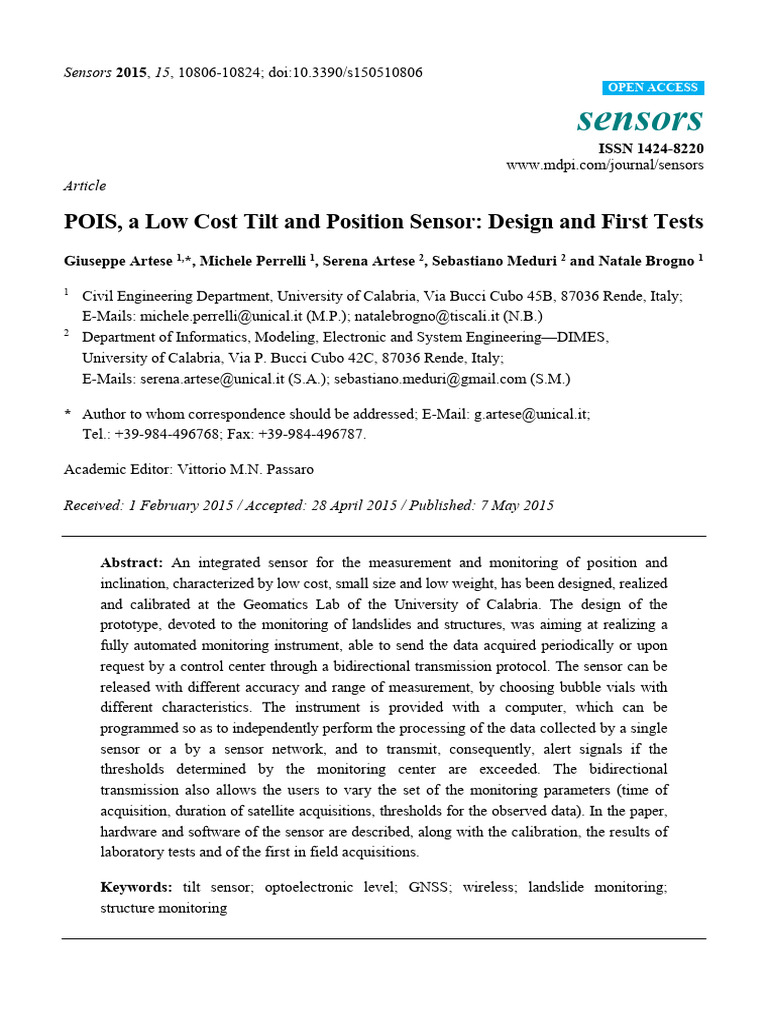 Low-Cost Tilt and Position Sensor Design | PDF | Raspberry Pi | Sensor