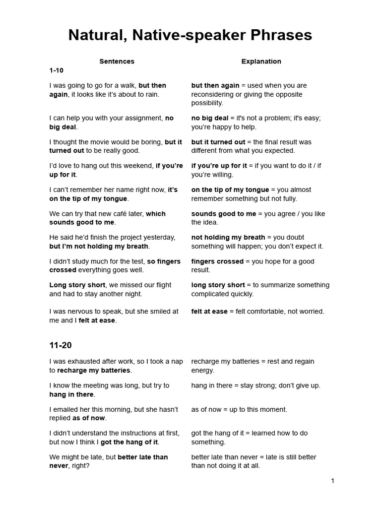 Native-Speaker Phrases 1 | PDF