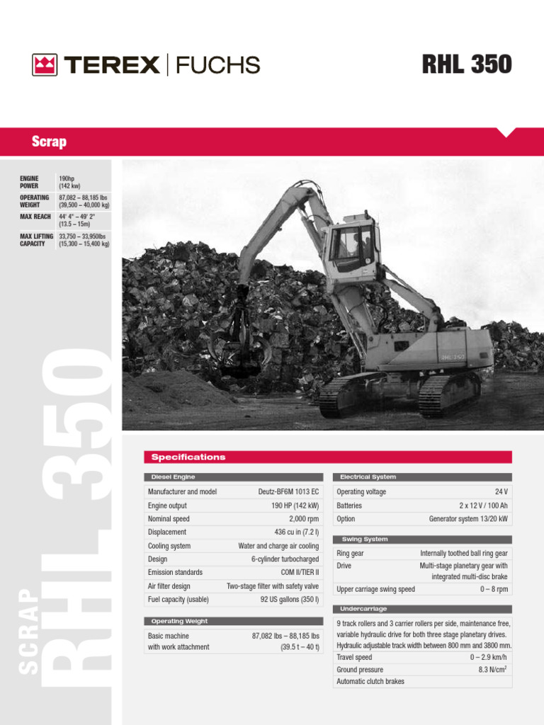 RHL 350 Scrap Crane Specifications | PDF | Crane (Machine) | Engines