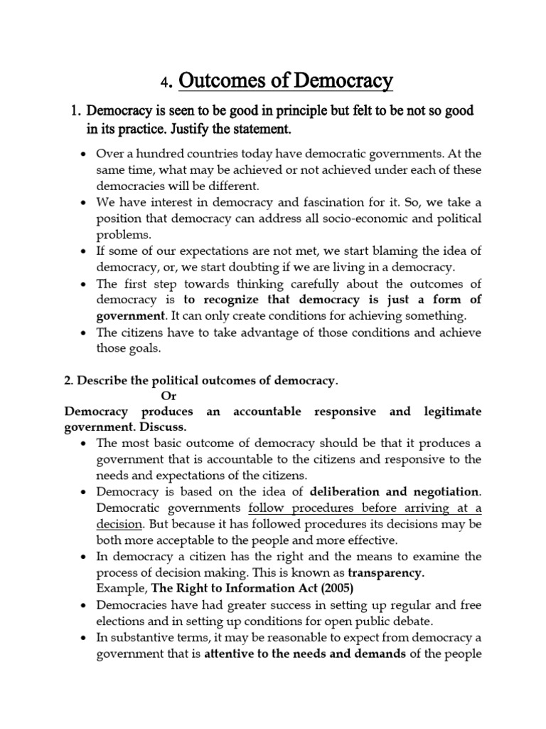 Outcomes and Challenges of Democracy | PDF | Democracy | Political ...