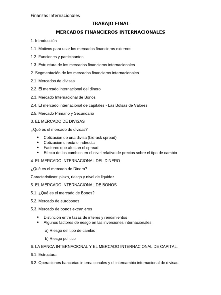Finanzas y Mercados Internacionales | PDF