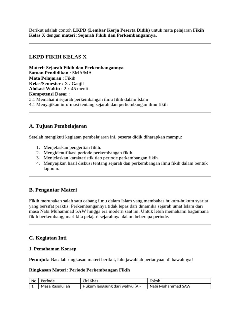 Berikut Adalah Contoh LKPD | PDF