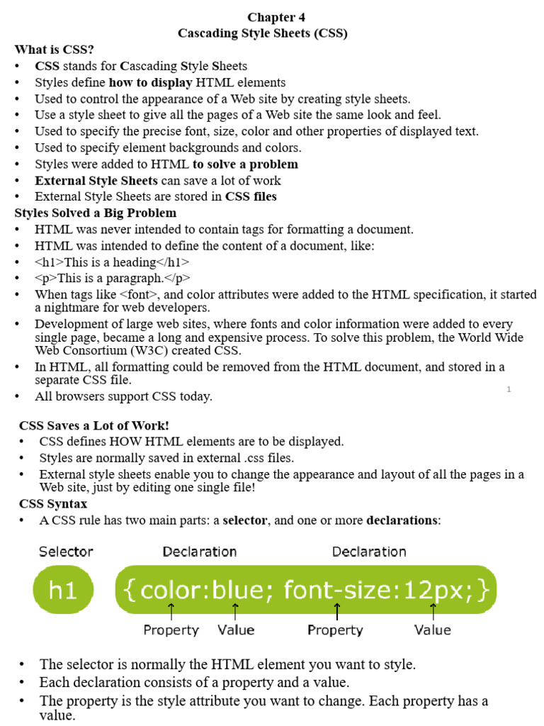Chapter 4 Css Tadese | PDF | Html | Html Element