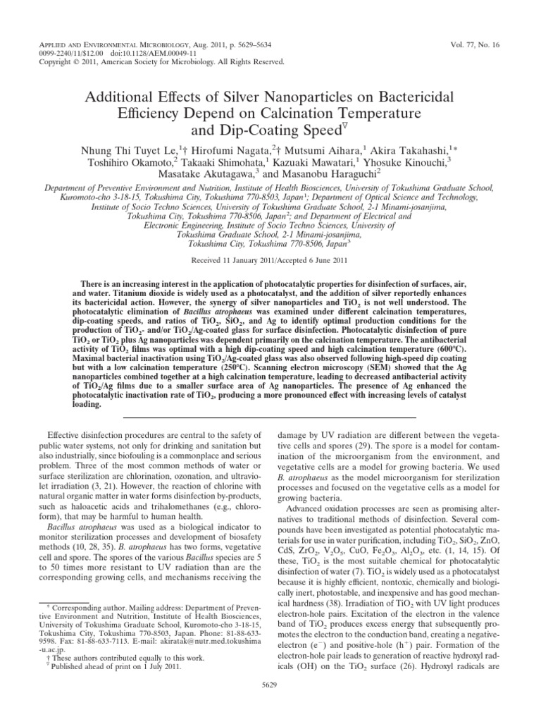 Silver Nanoparticles Enhance TiO2 Disinfection | PDF | Titanium Dioxide ...