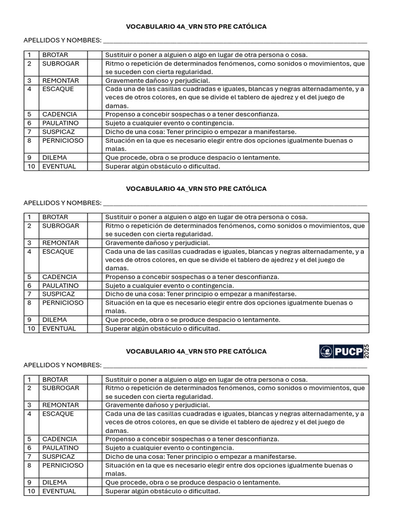 Vocabulario 4a Estudiantes | PDF | Ajedrez | Juegos de mesa