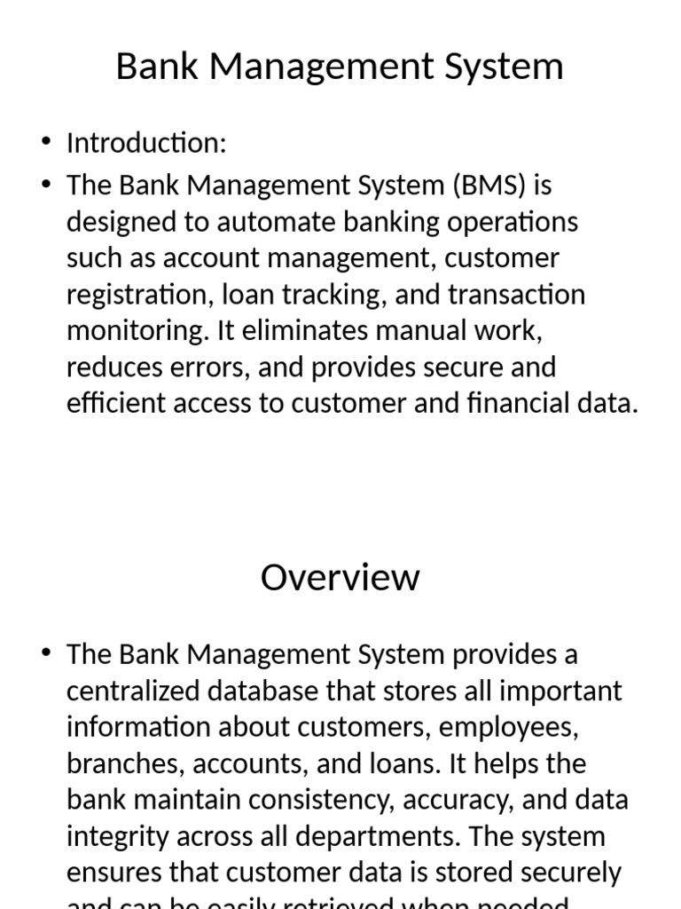 Efficient Bank Management System Overview | PDF | Databases | Banks