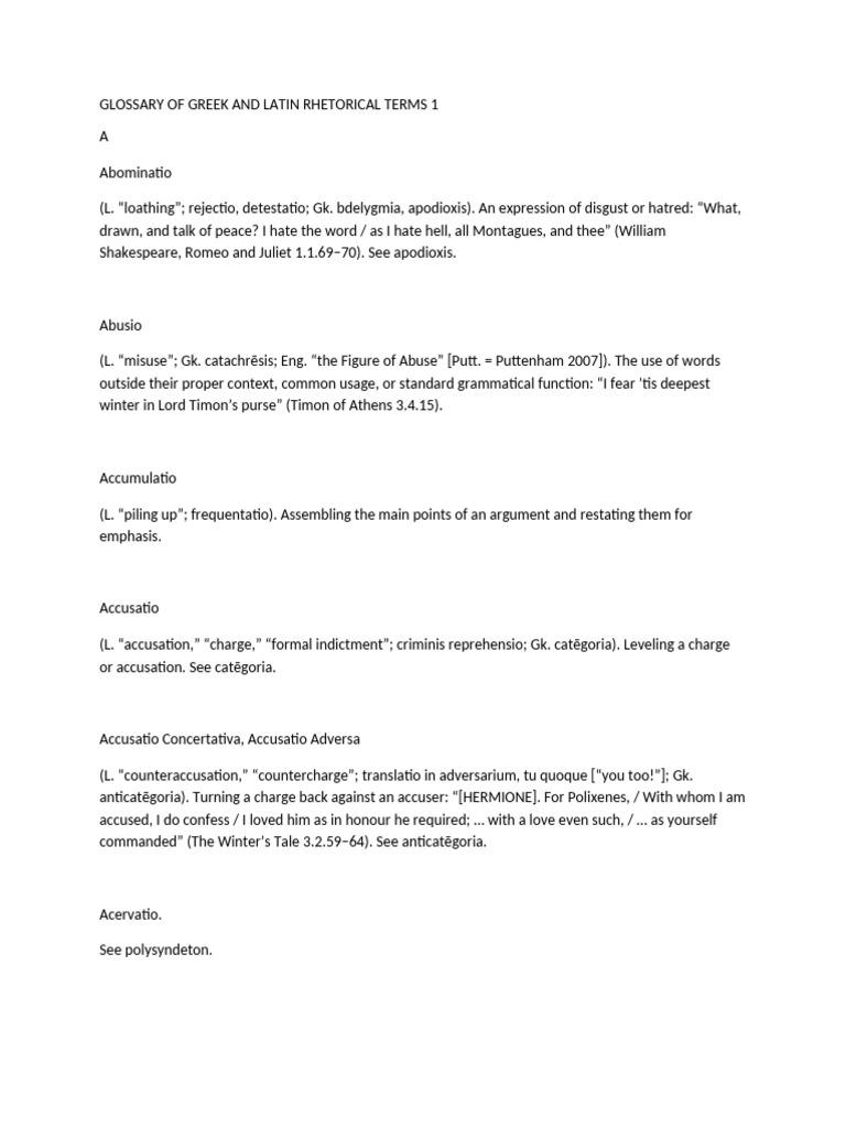 Greek and Latin Rhetorical Terms Glossary | PDF | Philology | Language ...