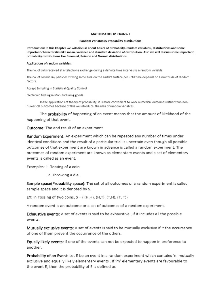 Random Variables and Probability Basics | PDF | Random Variable ...