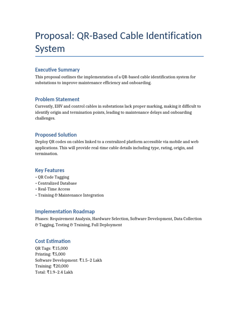 QR Code Cable Identification System Proposal | PDF