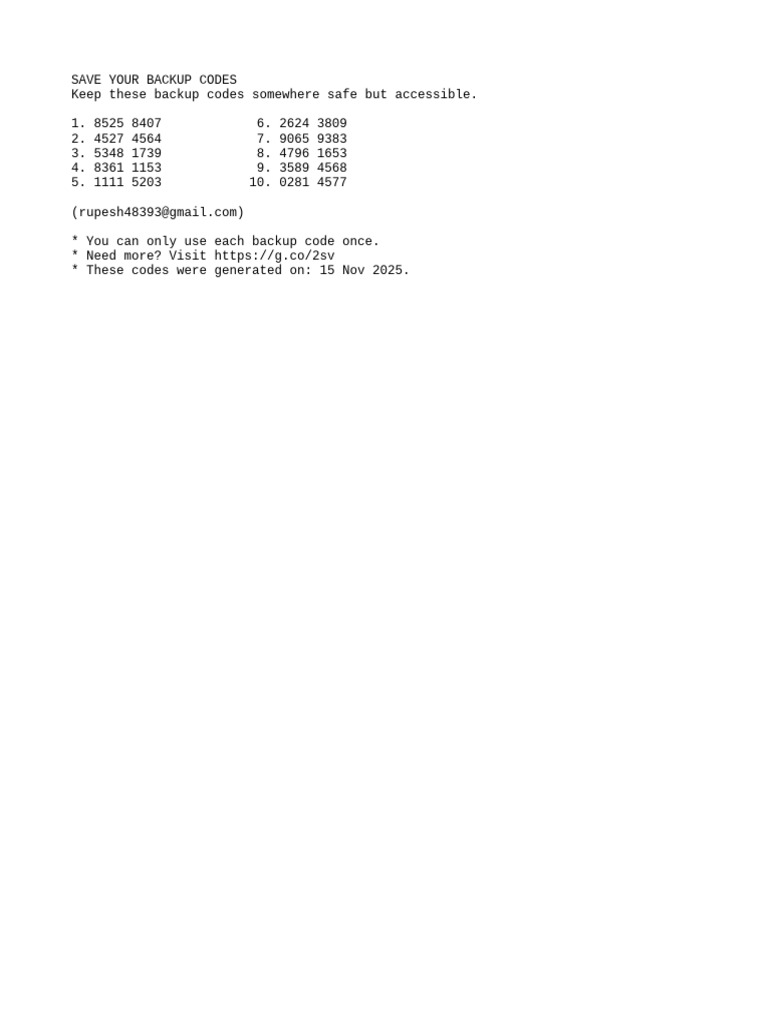 Backup Codes Rupesh48393 | PDF