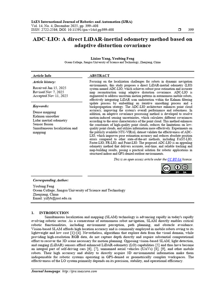 ADC-LIO: Enhanced LiDAR-Inertial Odometry | PDF | Kalman Filter | Lidar