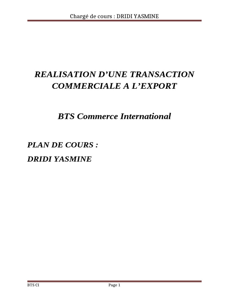 Transaction commerciale à l'export BTS CI | PDF | Droit des affaires ...