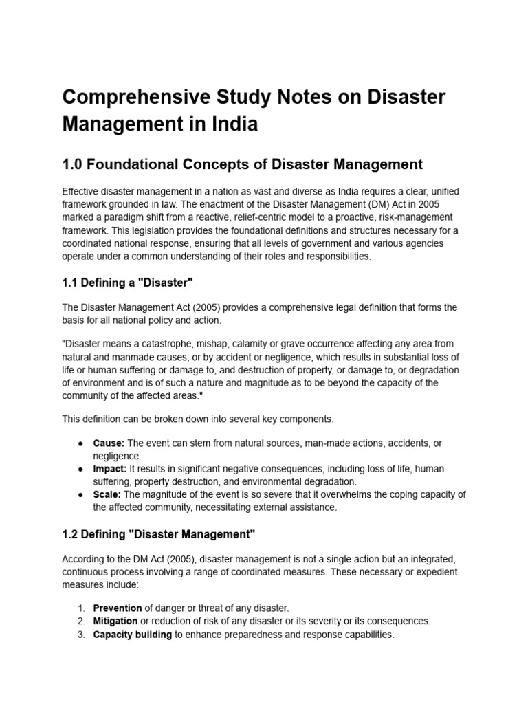Disaster Management Framework in India | PDF | Hazards | Emergency ...
