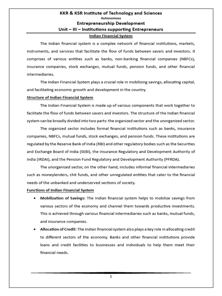 Overview of the Indian Financial System | PDF | Financial Markets ...