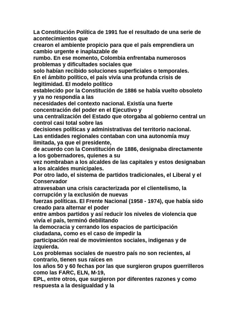 Constitución de 1991: Cambio y Derechos en Colombia | PDF | Democracia ...