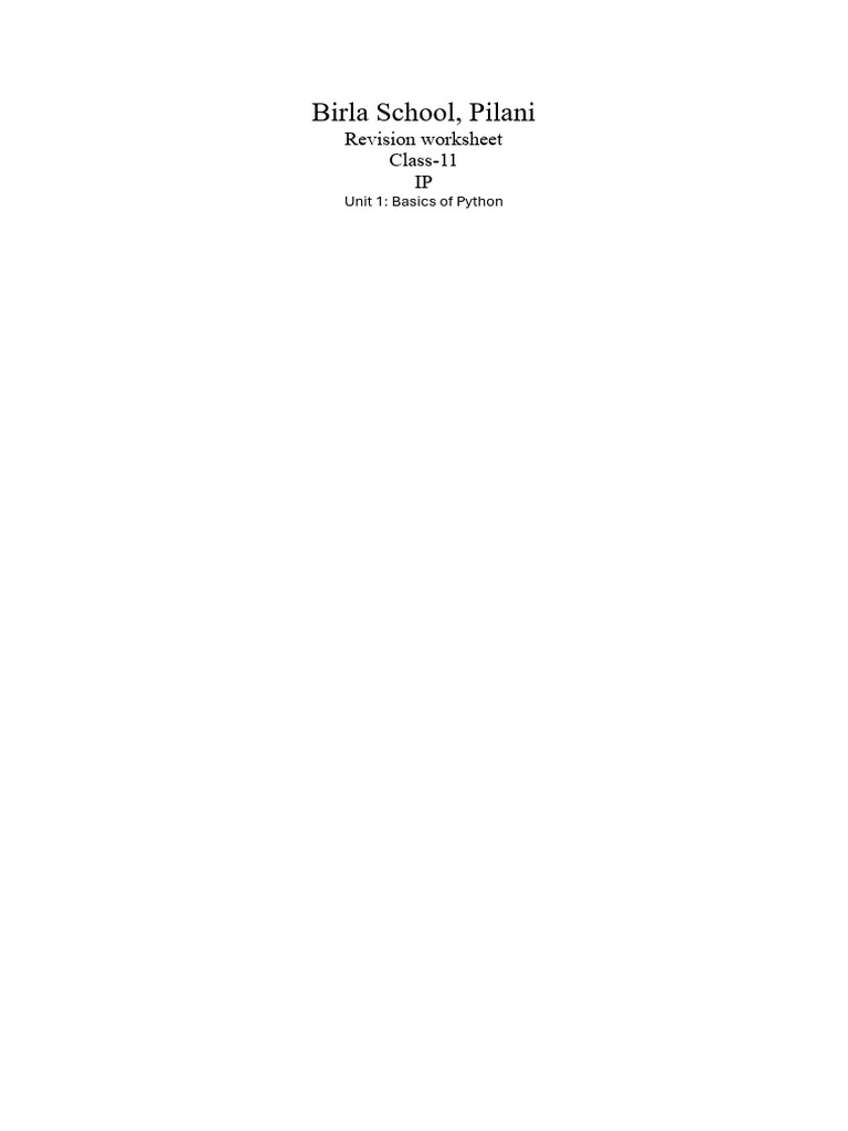 Python Basics Worksheet for Class 11 | PDF | Variable (Computer Science ...