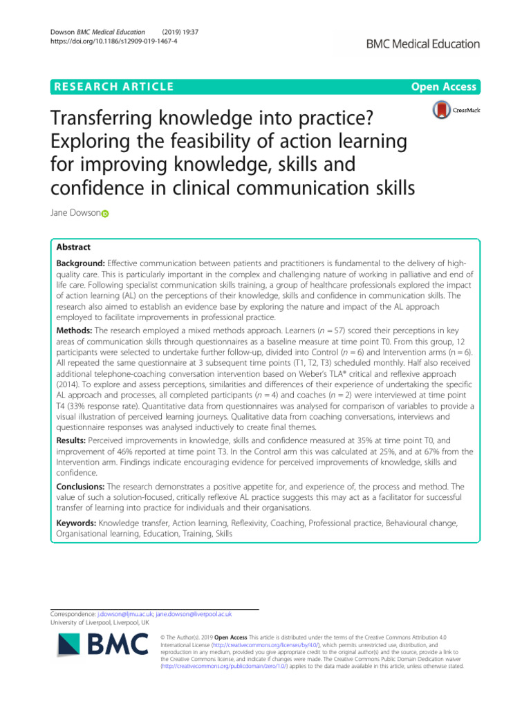 Transferring Knowledge Into Practice Exploring The Feasibility of ...