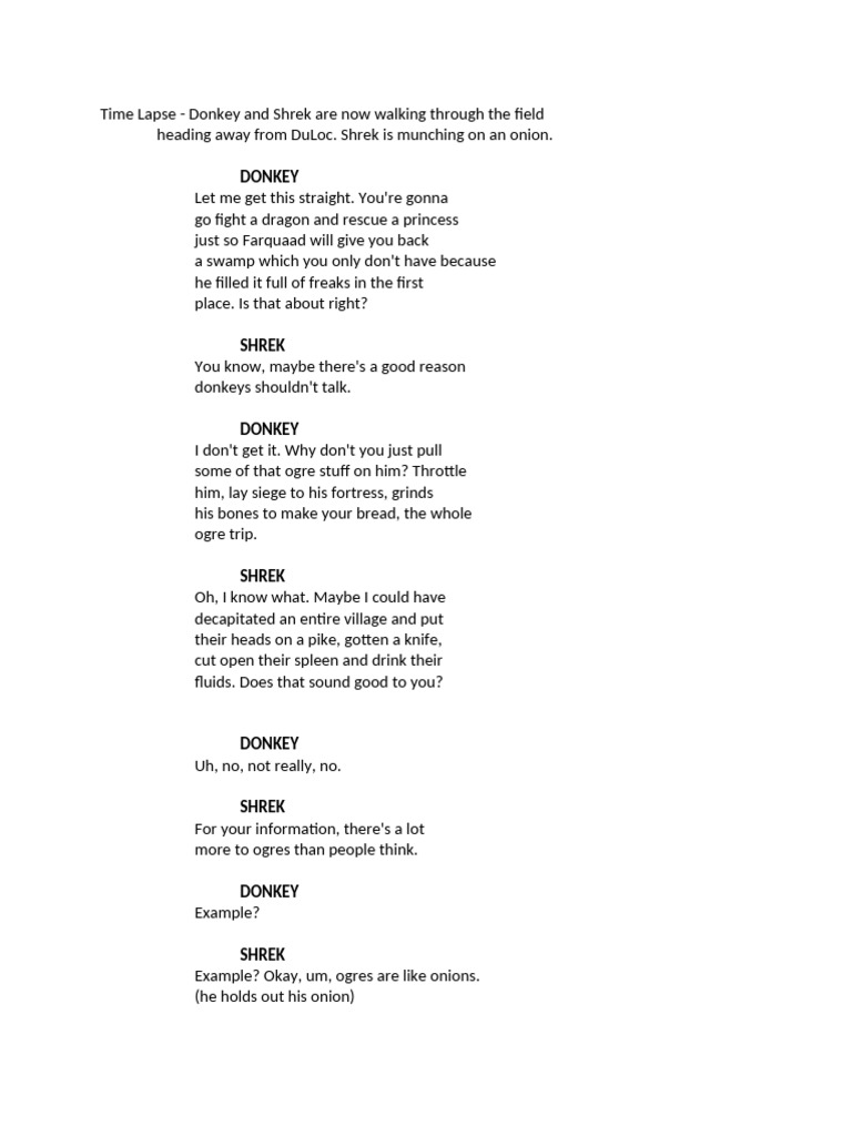 Shrek and Donkey's Onion Analogy | PDF