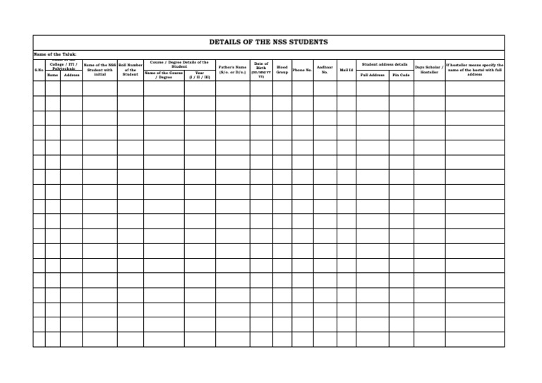 NSS Student Details Form Template | PDF